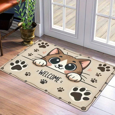 Navak Carpet 1pc Cute Kitten Paw Print Doormat - Non-slip Polyester Floor Mat for Entry/Kitchen, Quick Dry Indoor/Outdoor Decoration