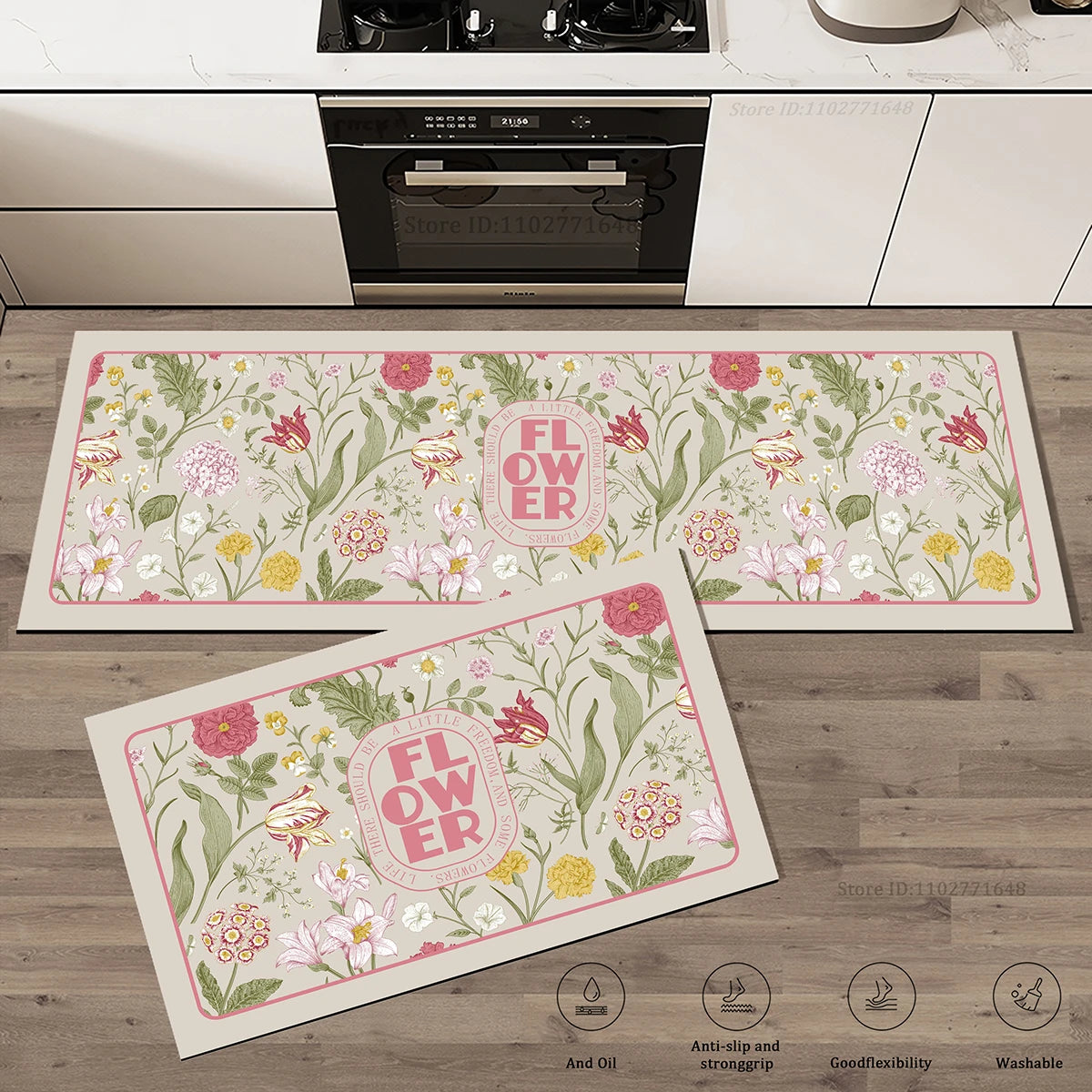 Navak Carpet Flowers Pattern Kitchen Extra Thick Absorbent Rug Bathroom Entrance Non-Slip Doormat Carpet Large Anti Fatigue Mat Long Rugs