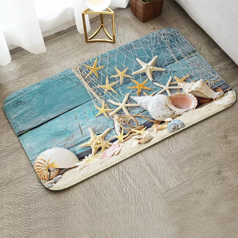 Navak Carpet Fun Starfish Shark Beach Ocean Elements Welcome Floor Mat Entrance Doormats Kitchen Rug Home Decor Anti-slip Washable Carpet