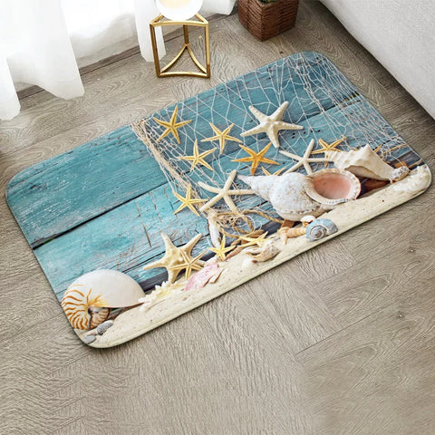 Navak Carpet Fun Starfish Shark Beach Ocean Elements Welcome Floor Mat Entrance Doormats Kitchen Rug Home Decor Anti-slip Washable Carpet