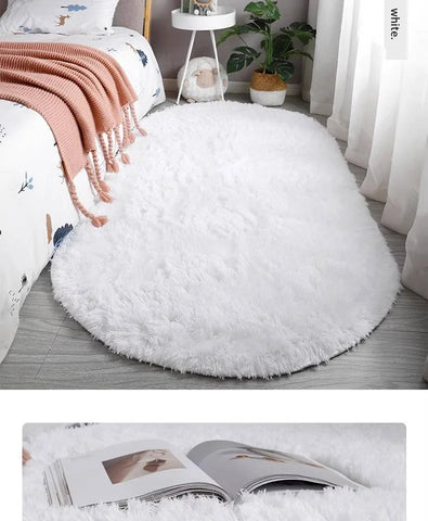 Navak Carpet Exclusive Picks Nordic ins thickened long hair tie-dyed silk hair carpet Modern simple oval bedroom bed rug, living room sofa rug