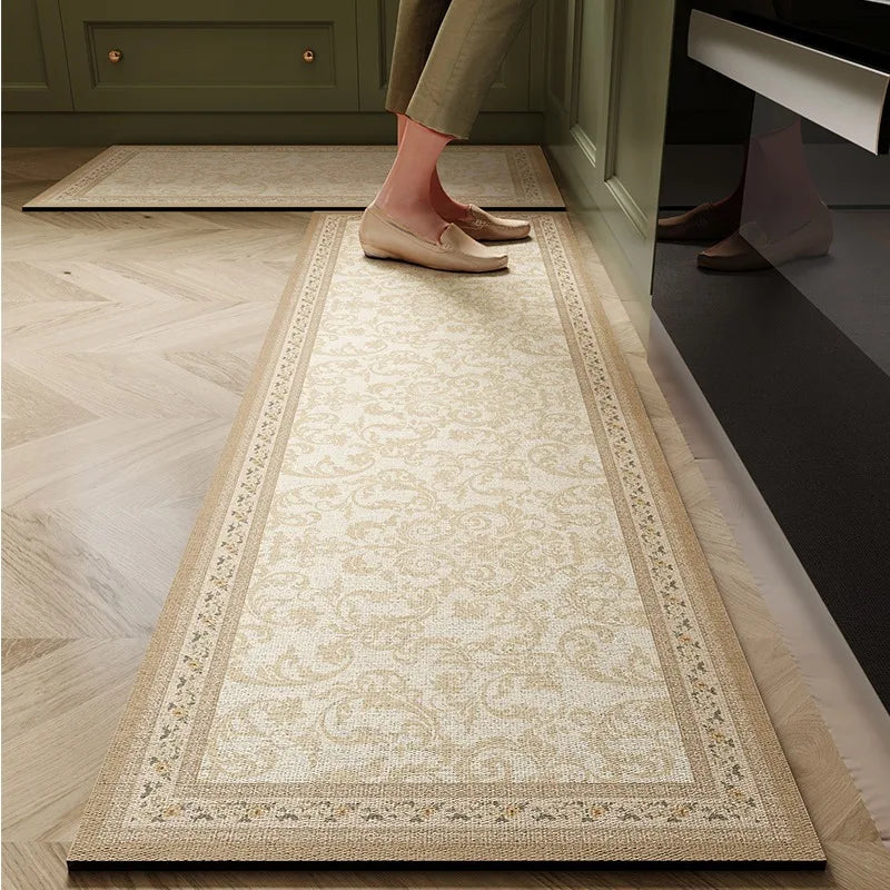 Navak Carpet Kitchen Floor Mat Anti-slip Oil-proof Erasable Carpet Leather PVC Waterproof Rug Beige Pattern Texture Home Decor Mats 주방 카펫
