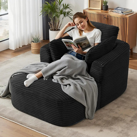 Navak Carpet "65" Corduroy Boneless Sofa - Luxurious Oversized Chaise Lounge with Deep Seat, Reading/Sleeper Chair for Living Room"