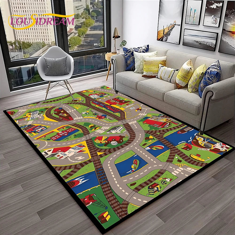 Navak Carpet Child Playmat Traffic Highway City Playroom Carpet Rug for Home Living Room Bedroom Doormat Decor, Area Rug Non-slip Floor Mat