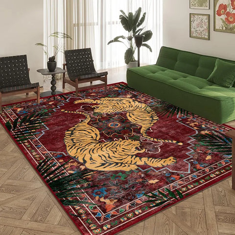 Navak Carpet Jungle Tiger Living Room Carpet Botanical Print Sofa Coffee Table Floor Mat Home Decoration Bedroom Bedside Rug Machine Washable