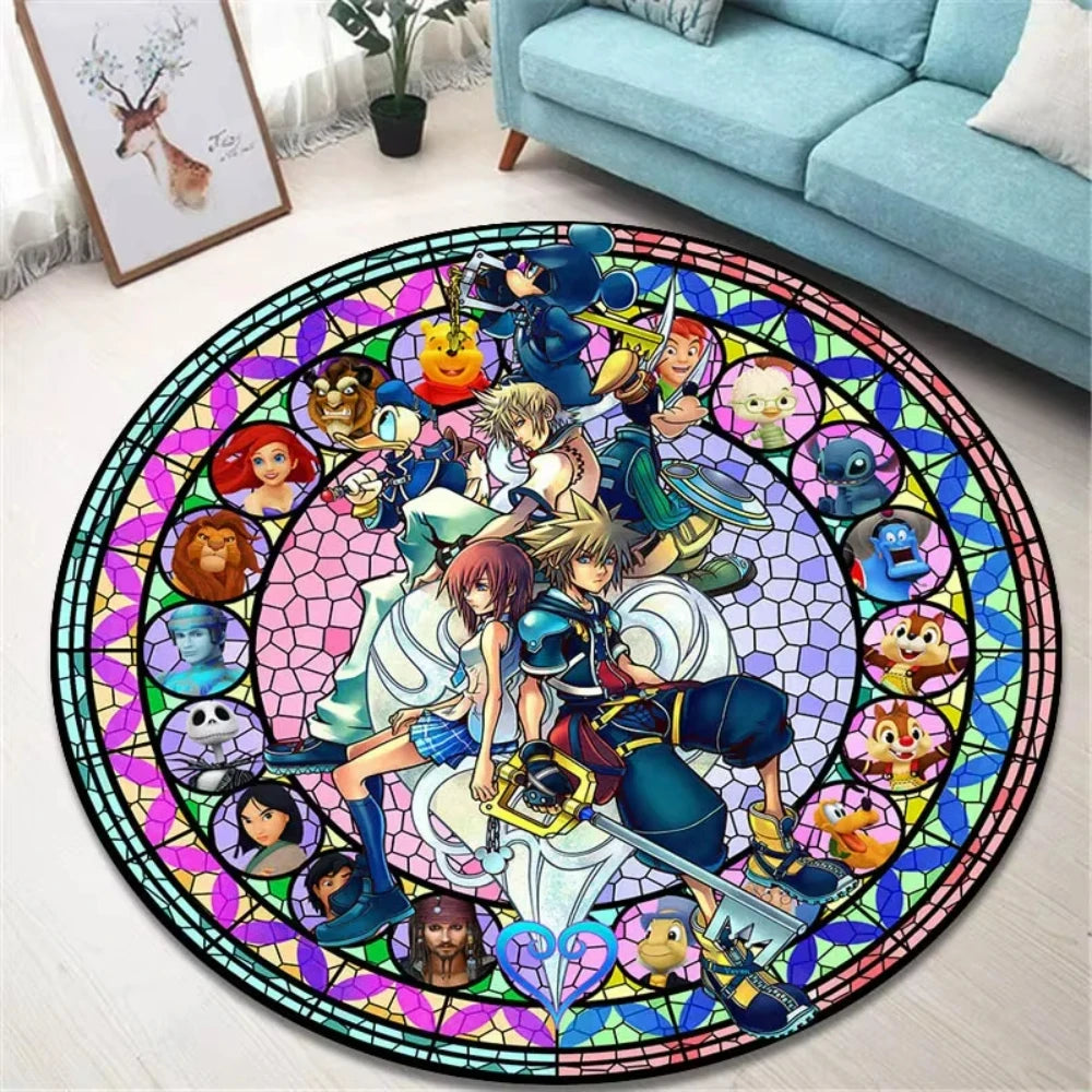 Navak Carpet K-Kingdom Heart Themed Round Carpet for Living Room and Bedroom NonSlip Floor Mat Rug for Gaming Enthusiast Birthday Gift Idea