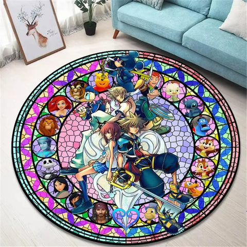 Navak Carpet K-Kingdom Heart Themed Round Carpet for Living Room and Bedroom NonSlip Floor Mat Rug for Gaming Enthusiast Birthday Gift Idea