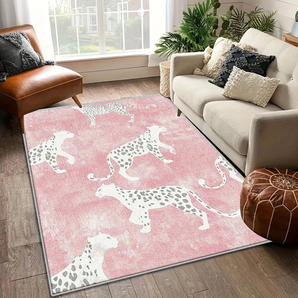 Navak Carpet Modern Leopard Print Area Mat - Large Rectangular Pink Floor Mat,  for Living Room, Bedroom, Nursery Home Decor, Bedroom
