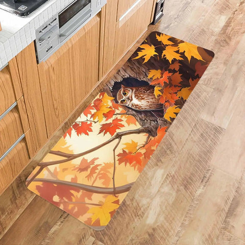 Navak Carpet Fall Owl Maple Leaves Kitchen Mat Home Decor Corridor Balcony Laundry Room Rugs Bedroom Bedside Floor Mat Bathroom Door Mat
