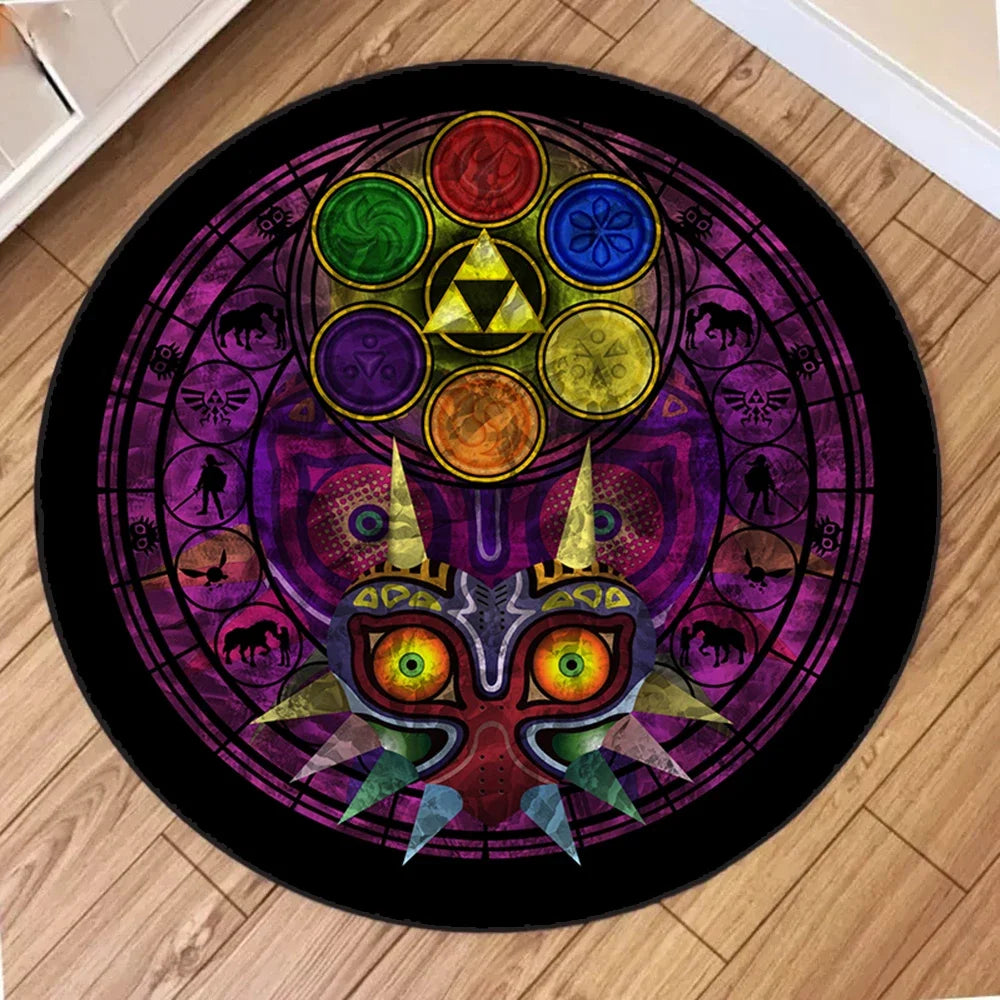 Navak Carpet Zelda Symbol Round Rug Retro Style Game Room Carpet for Living Room Gaming Decor Zelda Majora’s Mask Rug Gift for Gamer
