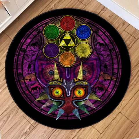 Navak Carpet Zelda Symbol Round Rug Retro Style Game Room Carpet for Living Room Gaming Decor Zelda Majora’s Mask Rug Gift for Gamer
