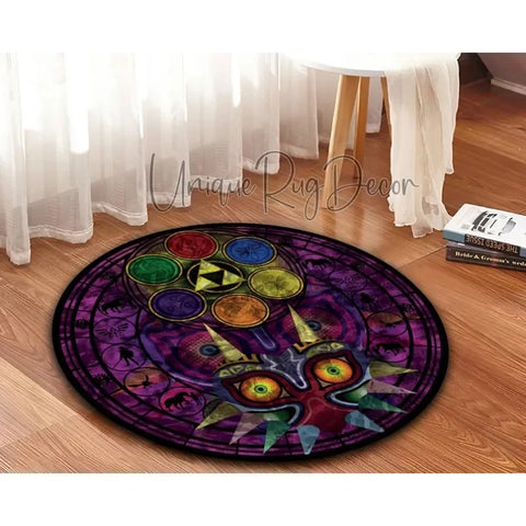 Navak Carpet Zelda Symbol Round Rug Retro Style Game Room Carpet for Living Room Gaming Decor Zelda Majora’s Mask Rug Gift for Gamer