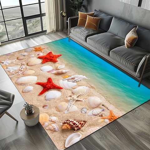 Navak Carpet 2025 New Starfish Beach Shell Sea Star Sand Carpet Rug for Living Room Bedroom Home Sofa Decoration,Kids play Non-slip Floor Mat