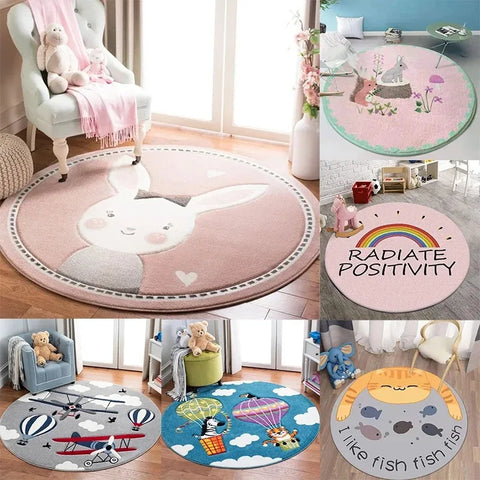 Navak Carpet Cartoon Animal Round Rug Girl Children's Room Crawling Floor Mat Bedroom Living Room