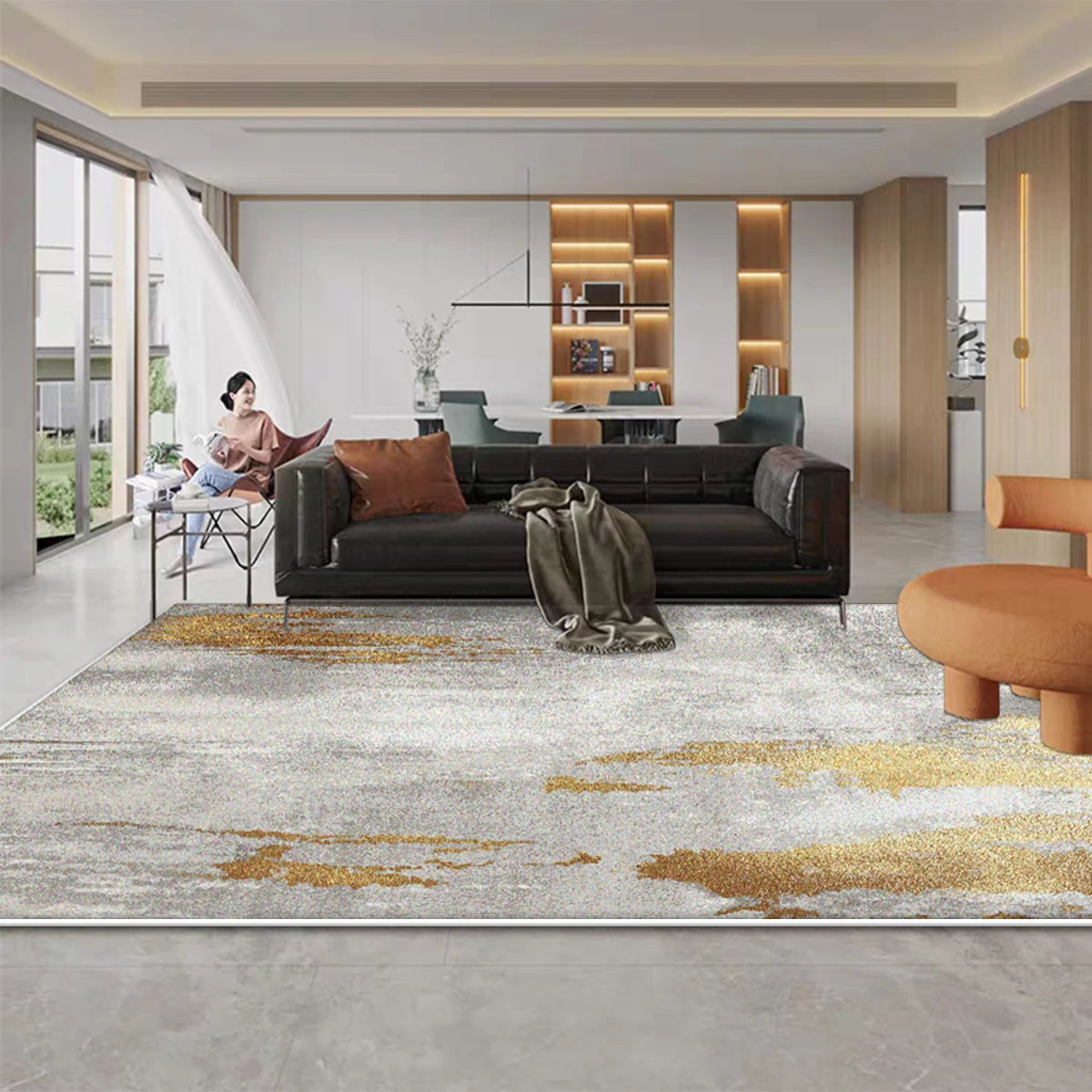 Navak Carpet Fluffy Soft Abstract Large Carpet Living Room Home Room Decoration Golden Rugs for Bedroom Cloakroom Area Rug Non-slip Floor Mat