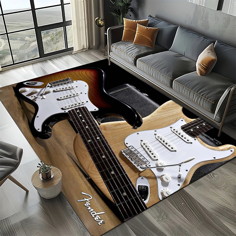 Navak Carpet 27 Style New 3D Fender Retro Guitar Instruments Music Carpet Rug for Living Room Bedroom Home Sofa Decoration,Non-slip Floor Mat