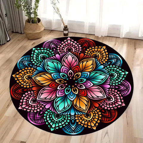 Navak Carpet Colorful 3D Mandala Mystery Chakra Print Round Rug Meditation and Yoga Non-Slip Machine Washablefor Bedroom and Living Room