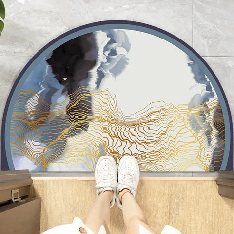 Navak Carpet Chinese Semi-circular Floor Mats Japanese Style Crane Printed Door Entrance Non-slip Floor Mats Balcony Carpet Hallway Porch Rug
