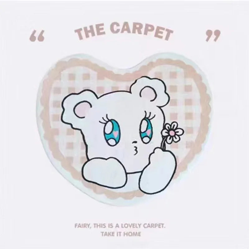 Navak Carpet Cartoon Cute Bear Carpet Animal Heart Shape Carpet Non Slip Machine Washable Bedside Plush Rug Home Decor Room Girl Children Mat
