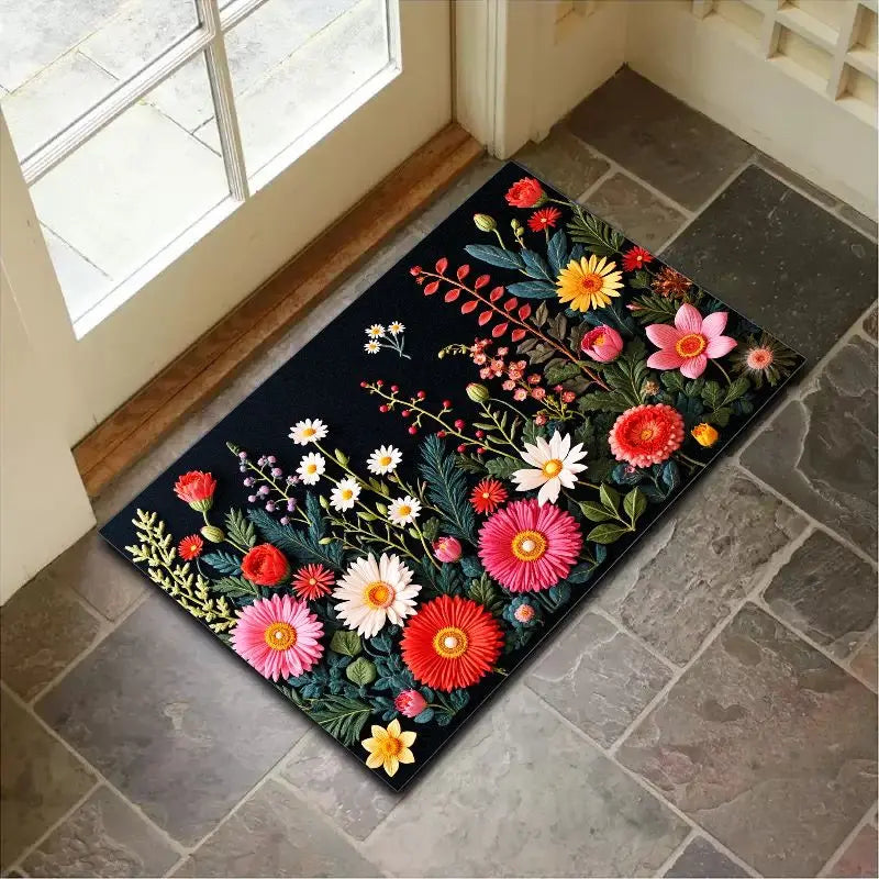 Navak Carpet "Charming Crystal Velvet Rug - Soft & Vibrant Floral Design Doormat, Non-Slip Entrance Decor, Perfect Home Accent for Spring"