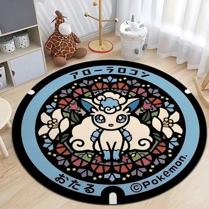 Navak Carpet Daily Picks Disney Japan Anime Pokemon Round Floor Mat Living Room Sofa Bedroom Rug Cute Non-Slip Machine Washable Carpet Home Decor