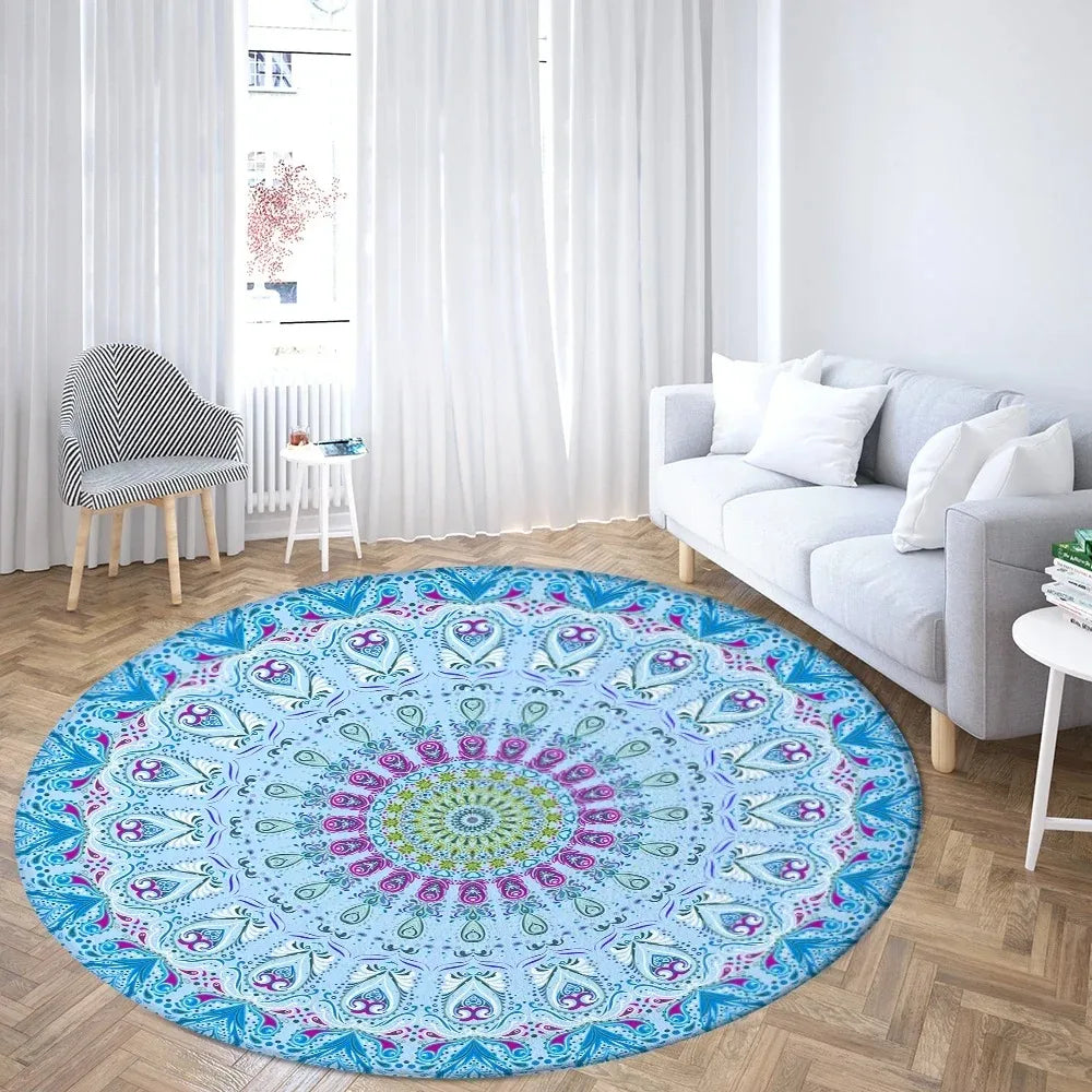 Navak Carpet Psychedelic Mandala Printed Round Carpet for Living Room Bedroom Mat Easy To Clean Festive Atmosphere Decorated Home Decor Rug