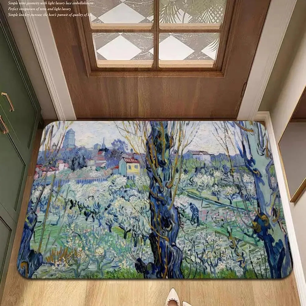 Navak Carpet Van Gogh Art Door Mat Wrinkle-Resistant Doormat Hallway Indoor Entrance Floor Decorative Washable Carpet Non-slip Easy Clean Rug