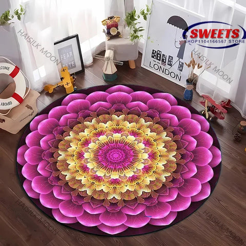 Navak Carpet Luxury Mandala Flower Print Round Carpet Bedroom Living Room Sofa Decorative Mat Top 10 Holiday Gifts for Family and Friends Rug