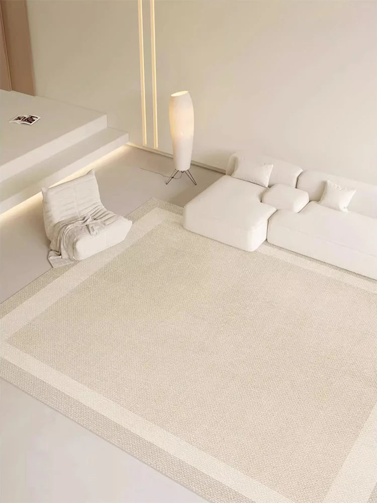 Navak Carpet Beige Light Gray Plush Carpet with Elegant Border Design Soft Thick Pile Carpets for Living Room Bedroom Home Decor Large Carpet