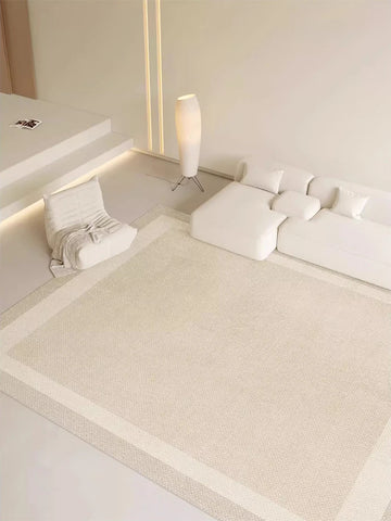 Navak Carpet Beige Light Gray Plush Carpet with Elegant Border Design Soft Thick Pile Carpets for Living Room Bedroom Home Decor Large Carpet