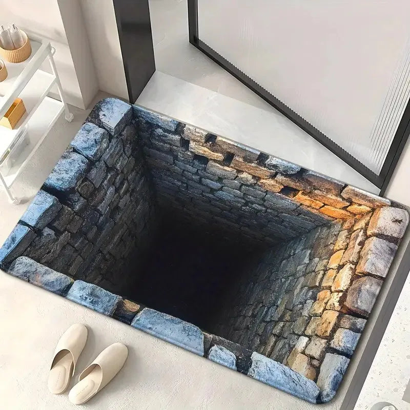 Navak Carpet Front Door Mat Entrance Brick Bottomless Hole Area Rug 3D Trap Optical Visual Illusion Rugs Playroom Floor Carpet Mat