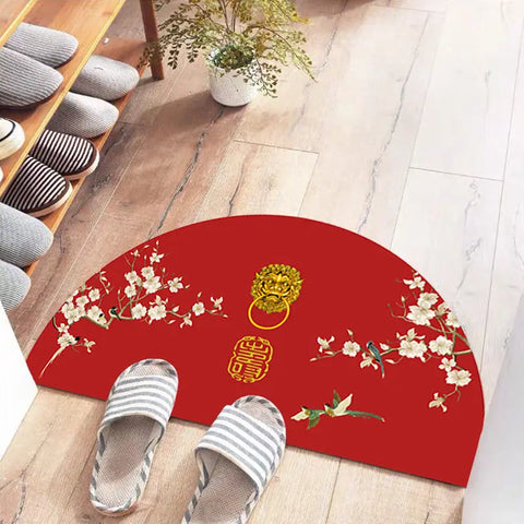 Navak Carpet Chinese Semi-circular Floor Mats Japanese Style Crane Printed Door Entrance Non-slip Floor Mats Balcony Carpet Hallway Porch Rug
