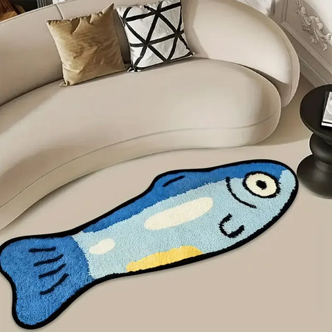 Navak Carpet Exclusive Picks Blue Cartoon Salted Fish Carpet Soft And Washable Home Decor, Suitable For Rooms, Bedrooms, Entrances, And Kitchens