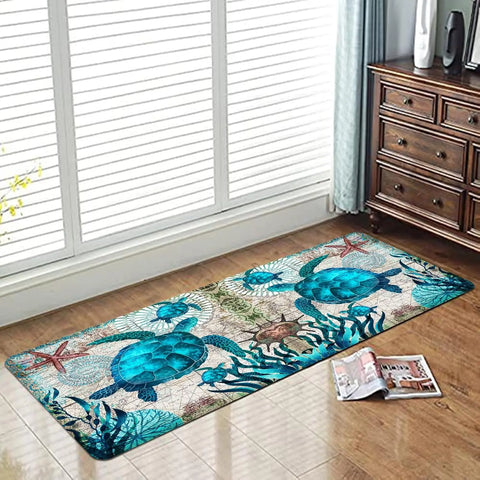 Navak CarpetCoastal Sea Turtle Ocean Life Runner Rugs Decor Kitchen Hallway Balcony Floormat Bedroom Entrance Doormat Bath Non-Slip Foot Pad