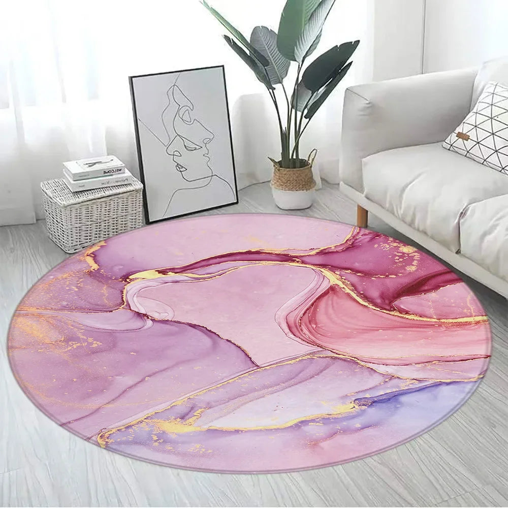 Navak Carpet Abstract Blue Marble Round Carpet Gold Textured Geometric Pattern Black Home Rugs Living Room Bedroom Decor Sofa Rug Floor Mats