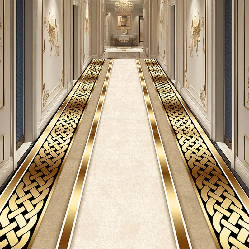 Navak Carpet European Black Luxury Hallway Carpet Long Hall Stairway Corridor Decorations Runner Rug Non-slip Washable Floor Mat Customizable