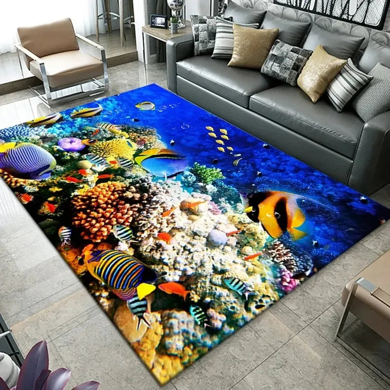 Navak Carpet3D Beach Sea Waves Pattern Carpet Door Floor Mat Fish Doormat Non-slip Floor Mat Living Room Rug Home Room Bedroom Decoration