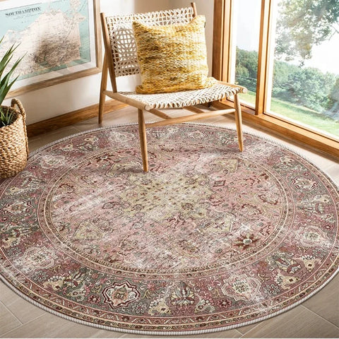 Navak Carpet Exclusive Picks Bohemian Retro Round Loop-Pile Carpet - Vintage Circular Area Rug for Coffee Table, Sofa & Bedroom Non-Slip Home Deco