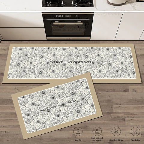 Navak Carpet Flowers Pattern Kitchen Extra Thick Absorbent Rug Bathroom Entrance Non-Slip Doormat Carpet Large Anti Fatigue Mat Long Rugs