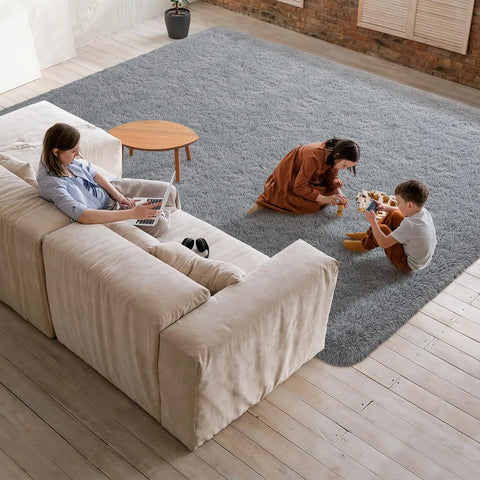 Navak Carpet Silky Plush Fluffy Carpet Soft Shaggy Sofa Area Rug for Living Room Bedroom Floor Mat Kids Play Cushion Home Decor Gray Beige