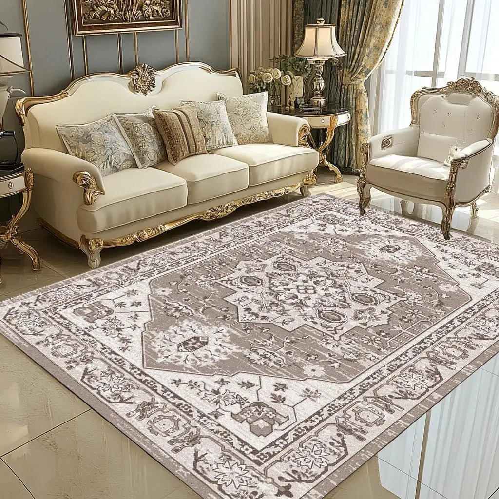 Navak Carpet Beige & Ivory Washable Flannel Area Rug Stain-Resistant & Non Slip, Home Decor Carpet, for High Traffic Areas in Living