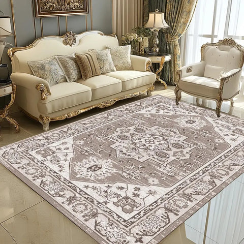 Navak Carpet Beige & Ivory Washable Flannel Area Rug Stain-Resistant & Non Slip, Home Decor Carpet, for High Traffic Areas in Living