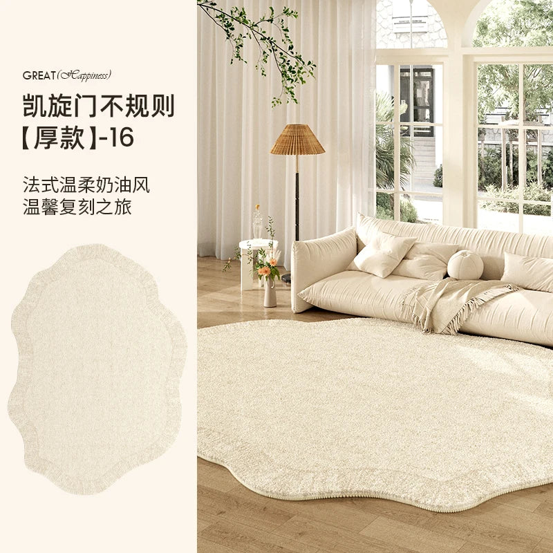 Navak Carpet French Cream Style Carpets for Living Room Irregular Shape Bedroom Decor Line Carpet Fluffy Soft Plush Rug Thick Washable Mat