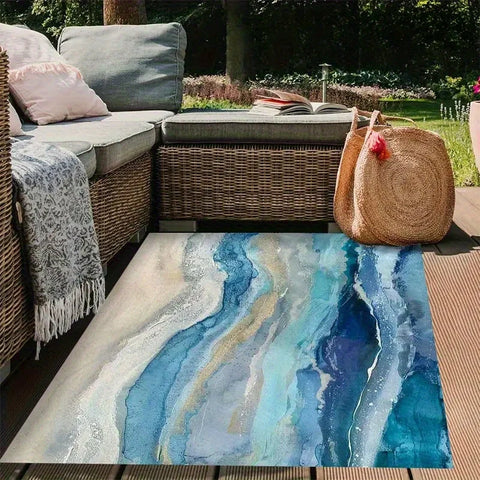 Navak Carpet Golden Diamond Velvet Dot Plush Bottom 1pcCoastal Blue Marble Area Rug, Versatile Indoor Outdoor Mat for Home