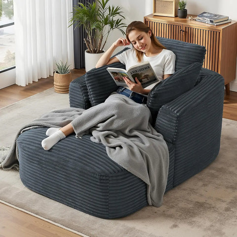 Navak Carpet "65" Corduroy Boneless Sofa - Luxurious Oversized Chaise Lounge with Deep Seat, Reading/Sleeper Chair for Living Room"
