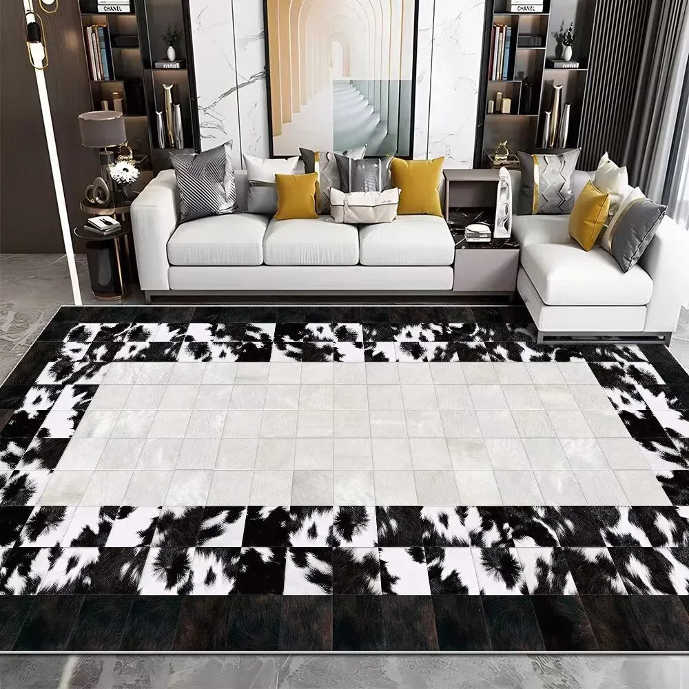 Navak Carpet Modern Imitation Cowhide Luxury Living Room Carpet Sofa Area Rugs Bedroom Large Decorative Rug Washable Porch Anti-Slip Mat