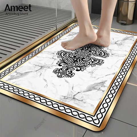 Navak Carpet Super Absorbent Floor Bath Mat Bathroom Shower Anti-slip Carpet Quick Dry Rubber Door Mat Nordic Luxury Marble Rug Home Decor