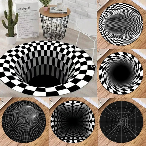 Navak Carpet Round Carpet Mat New 3D Visual Illusion Spiral Rug Floor Mats for Bedroom Living Room Decoration Creative Rugs The Black Trap