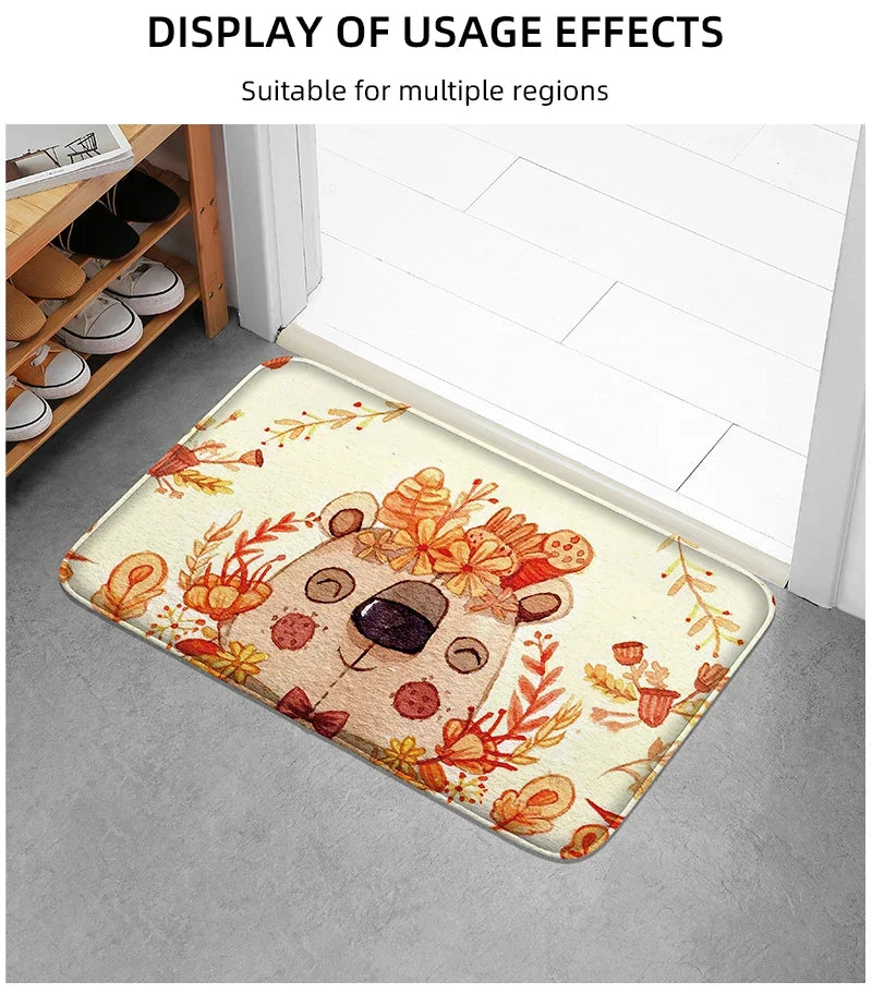 Navak Carpet Valentine's Day Bear Doormat Non-slip Absorbent Carpet Polyester Fabric Cute Home Decoration Suitable for Living Room, Doorway