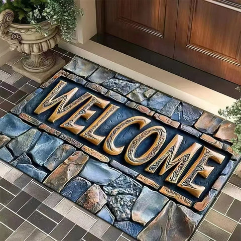 Navak Carpet Doormat Stone Welcome Theme Rug Home Decor Living Room Kitchen Garden Nonslip Entrance Floormat Machine-washable Hallway Doormat